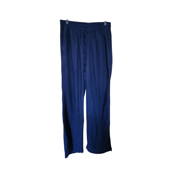 Briggs Womens Navy Blue Pull-On Elastic Waist Linen Pants Size L - Picture 1 of 3